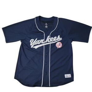 Navy Blue Men's Shirt Majestic size 2x men’s Yankees Navy and White Pinstripe Je